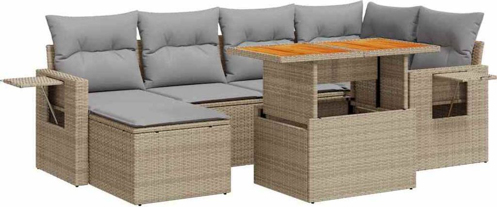 "2026 MODERNE" 7-tlg. Garten-Lounge-Set - elegantes Design - Sitzgruppe/Gartengarnitur - mit Kissen Beige Poly Rattan - Terassenmöbel NeuMöbel839768