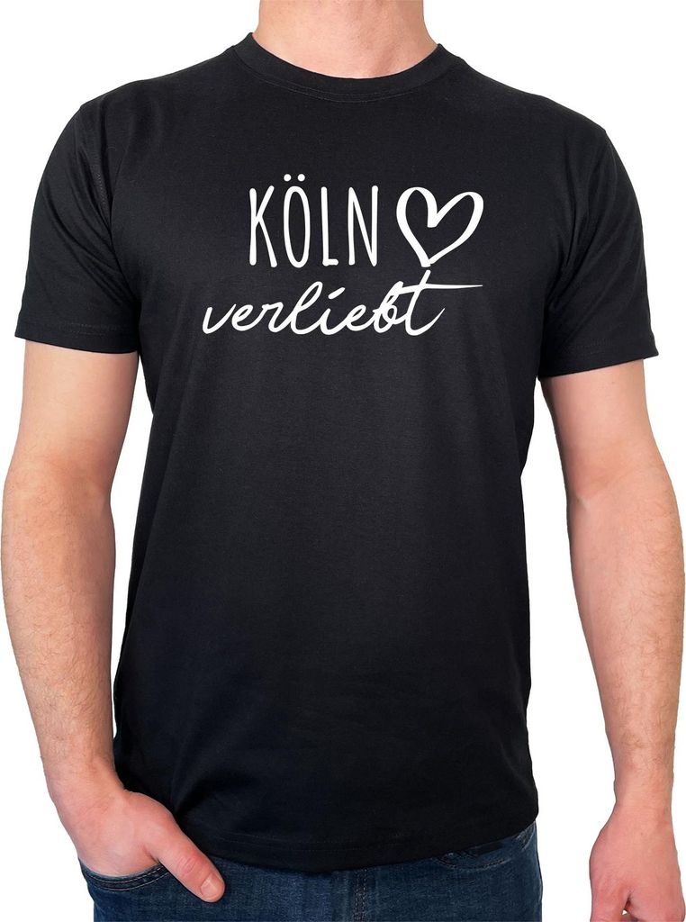 Huuraa Herren T-Shirt Köln verliebt S Black Bio Baumwolle Fairtrade Herrenshirt Geschenkidee