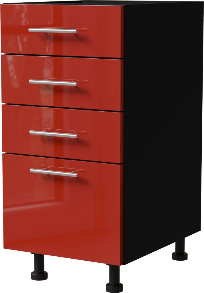 Schubladenunterschrank BRERRA 40x82cm lackiert Ausführung wählbar BR-D4 - 40,RAL 3002 karminrot Hochglanz,schwarz,HETTICH InnoTech Atira (Vollaus...