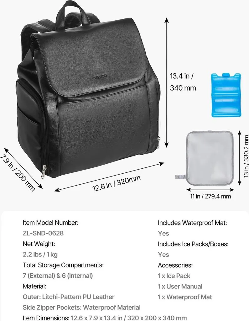 Zaino per tiralatte, borsa per l'allattamento con sacchetto refrigerante, adatto per S1/S2, accessori per il tiralatte e conservazione del latte materno, custodia portatile per il tiralatte per il lavoro, i viaggi e l'uso familiare, nero - 7