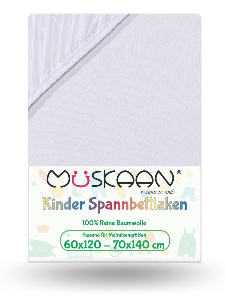 Jersey Kinder Spannbettlaken 60x120 cm - 70x140 cm Weiss Produktbild 
