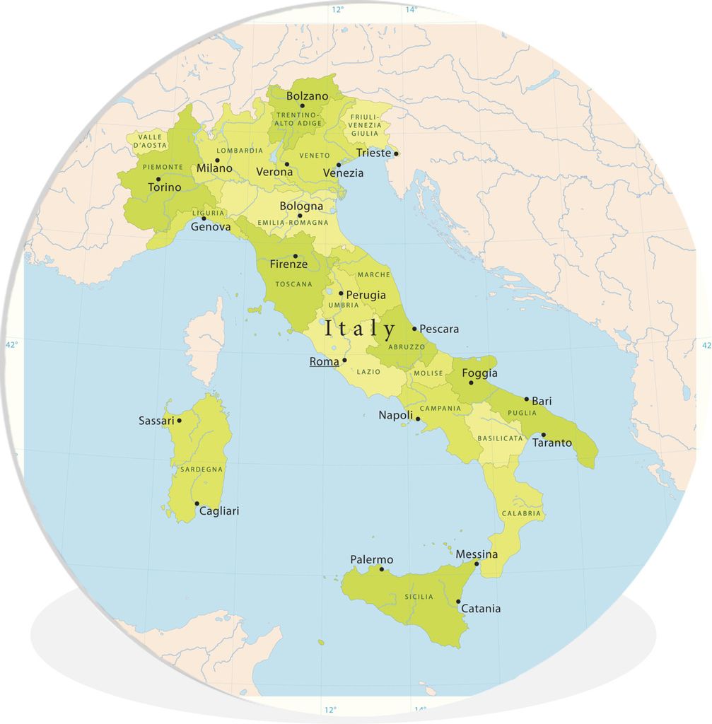 MuchoWow Rundes Wandbild - Runde Bilder Grüne Karte von Italien Ø 90 cm Kreis Wanddekoration Kunststoff - Wandkreis - Wandschmuck - Wand-Kreis ...