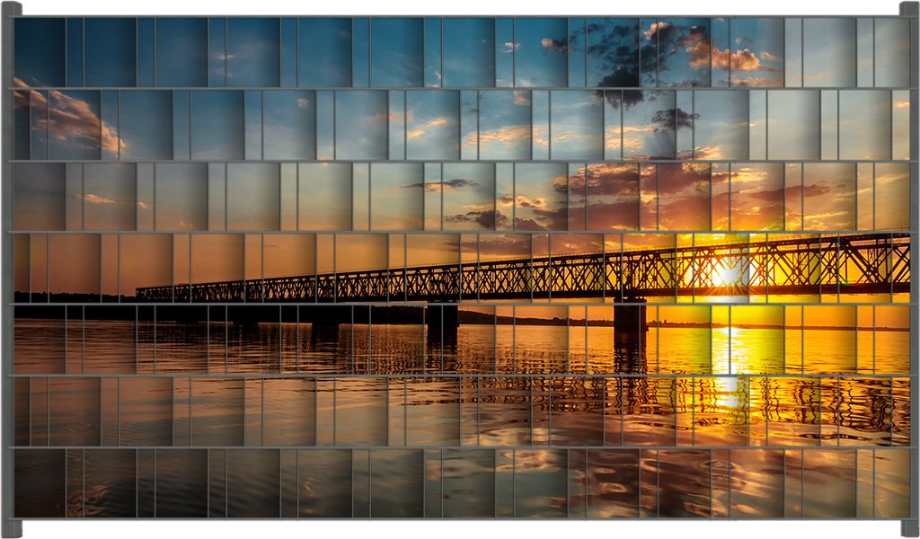 Wallario Zaunsichtschutz mit Motiv Brücke bei Sonnenuntergang für Ein- und Doppelstabmatten Zäune in der Größe 250 x 140 cm