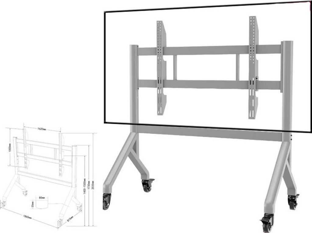 Mobiler TV Ständer, Höhenverstellbarer TV Ständer, TV Bodenständer, Rollbarer Fernseher Ständer, TV Halterung mit Rollen