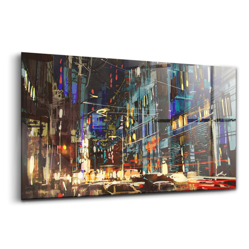 Glasmalerei - dekorative Malerei - moderne Malerei - 140x70 - Stadt bei Nacht