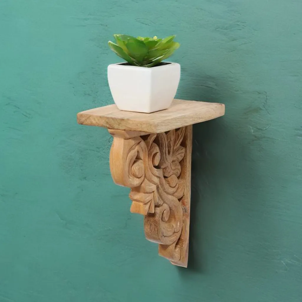 Mensola a Muro Araba Legno Massiccio - Arredo Parete Design Etnico