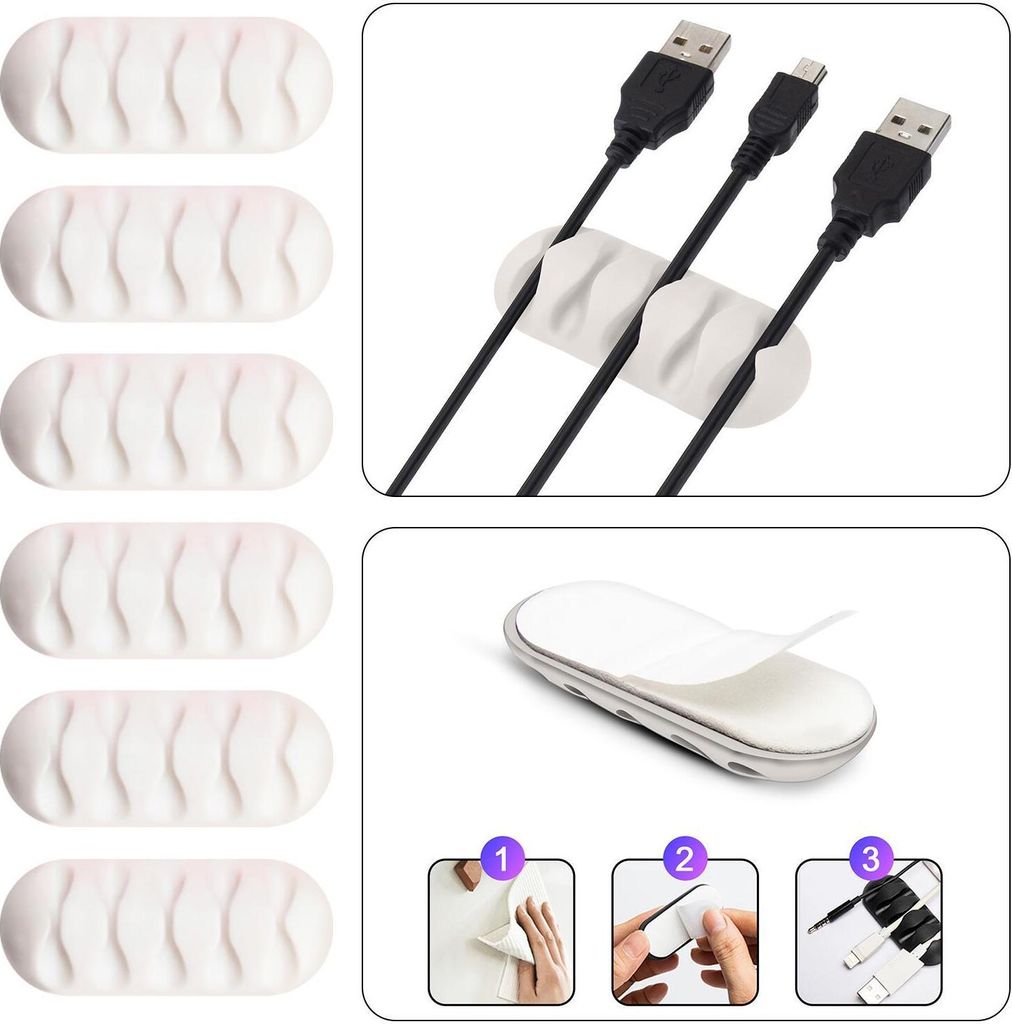 Kabel Organizer Kabelmanager 5-fach Kabelhalter Klemme Clip selbstklebend Schreibtisch Büro Farbe: Weiß Menge: 5 Stück