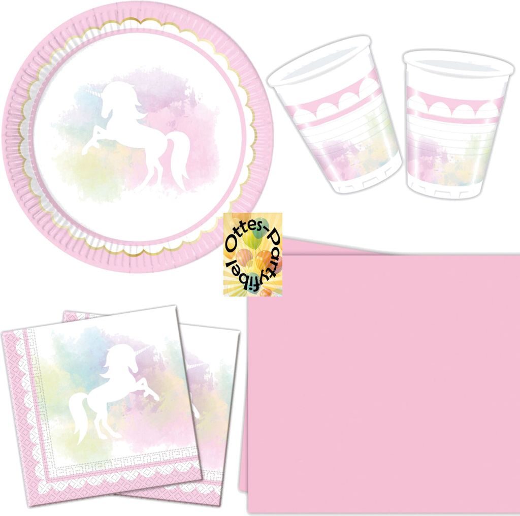 Believe-in-Unicorn-Party-Set 37tlg. - für 8 Gäste Teller Becher Servietten Tischdecke