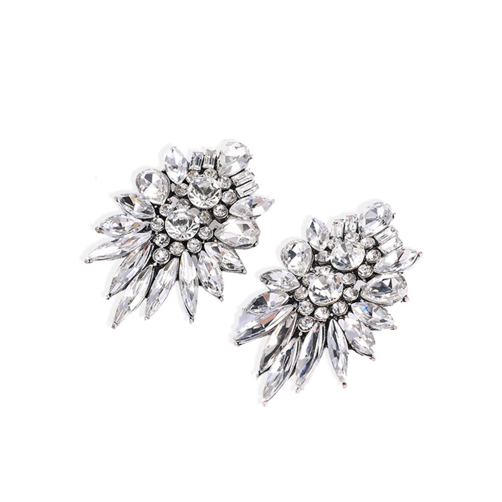 Damenmode übertriebener Kunstkristall-Strass-Ohrstecker-Ohrring-Schmuck-Weiß
