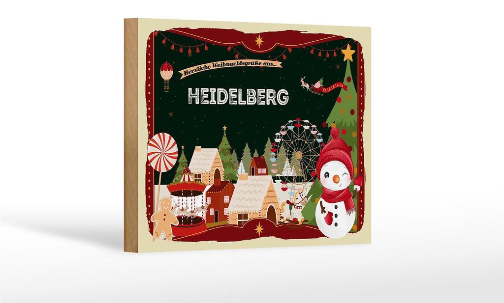 Holzschild Weihnachten Grüße HEIDELBERG Geschenk Dekoration 18x12 cm