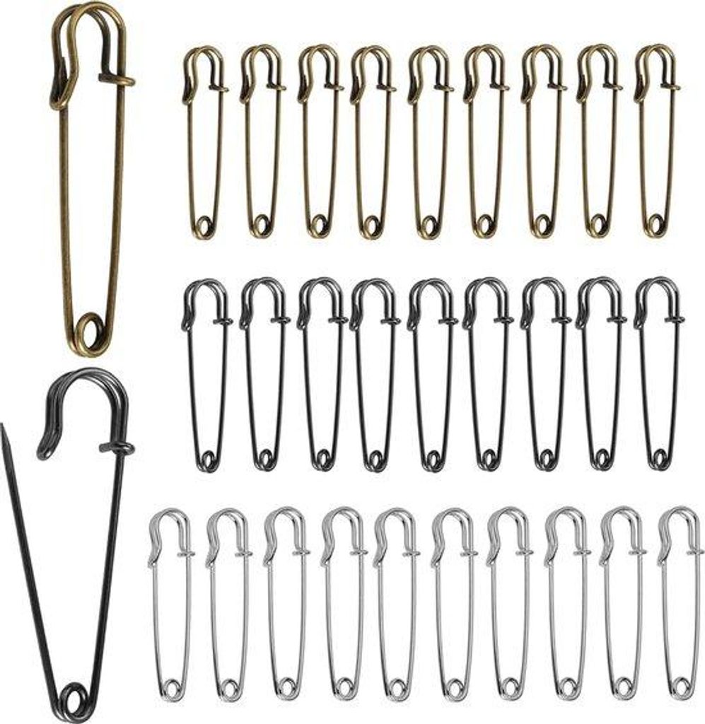Robuste Sicherheitsnadeln-Set 30tlg silber schwarz