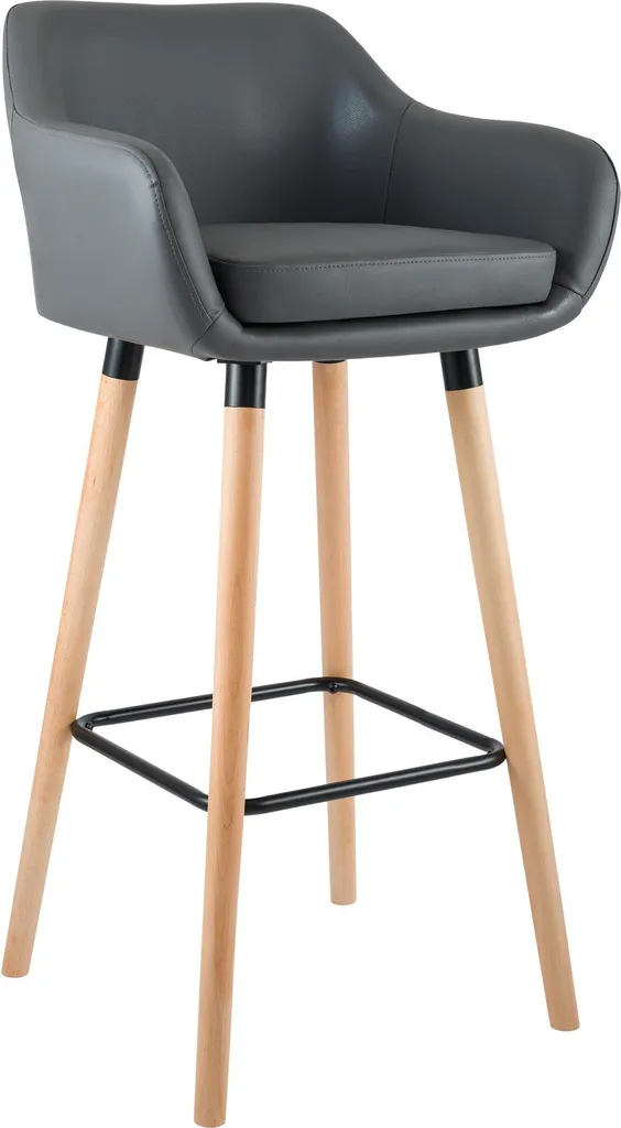 Tabouret de bar scandinave Grant en cuir synthétique gris et bois clair