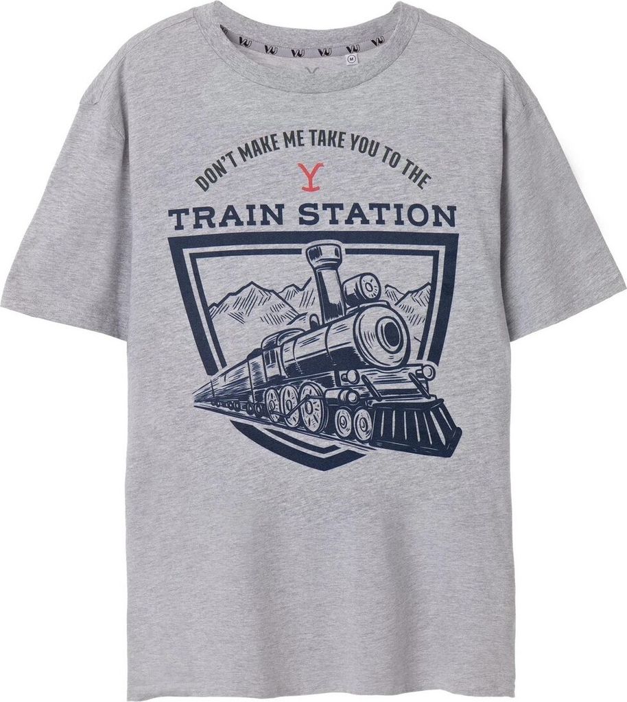 Yellowstone - "Train Station" T-Shirt für Herren kurzärmlig NS7510 (L) (Grau meliert)
