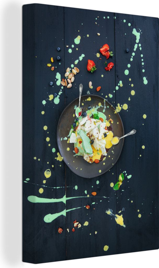 OneMillionCanvasses - Leinwandbilder - 90x140 cm, Meringues auf einem Teller mit Sauce und Obst, Wandbilder Kunstdruck Wanddekoration - Foto auf ...