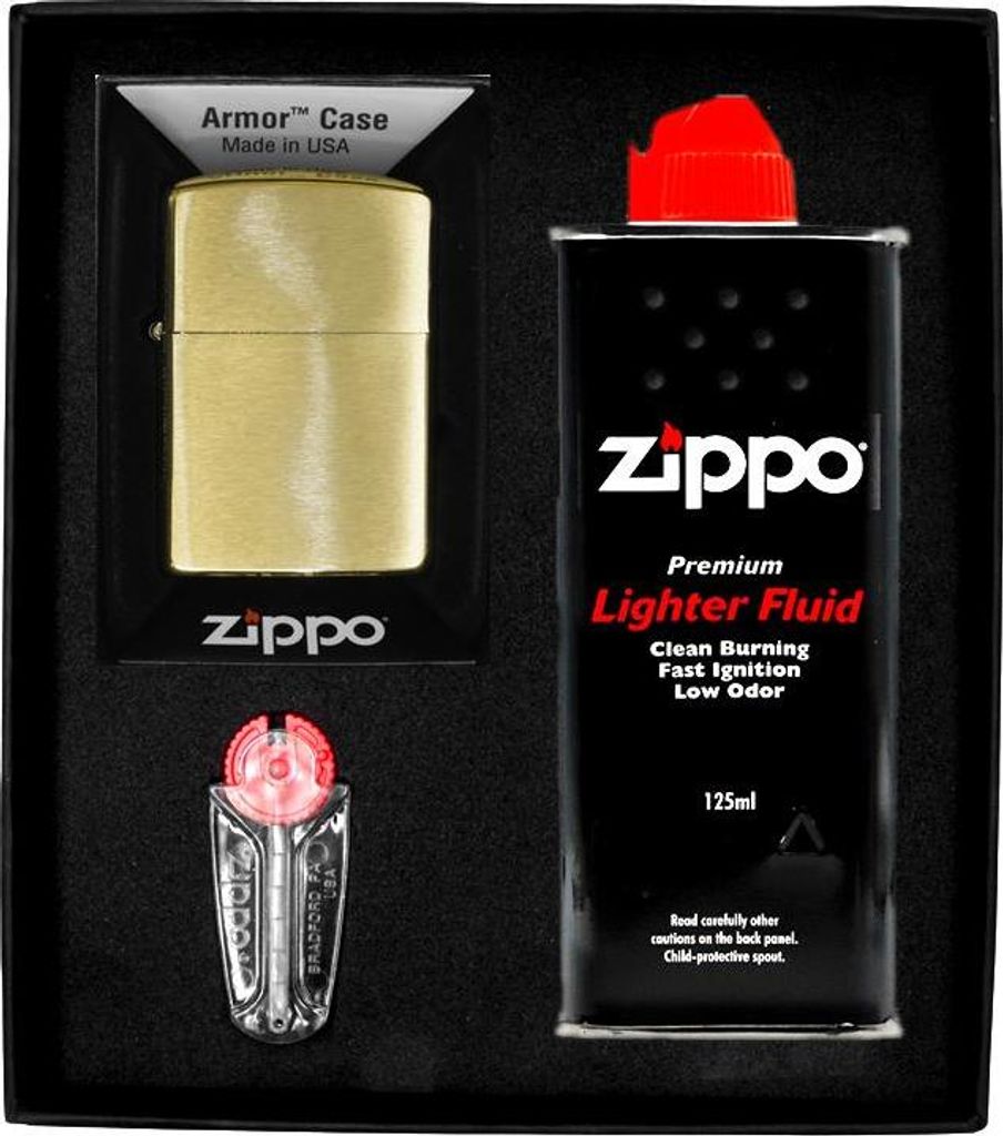 ZIPPO Feuerzeug Set BRASS BRUSHED ARMOR HEAVY Geschenk Nr. 1