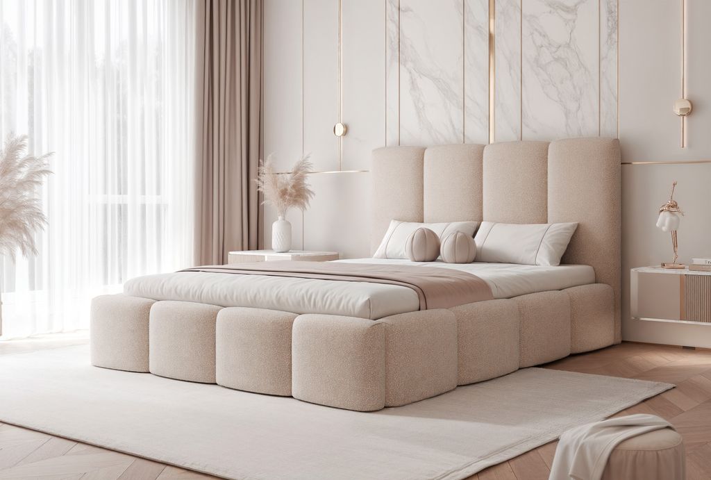 FURMEB24 Polsterbett MARO + Matratze - 180 x 200 cm - BEIGE melody