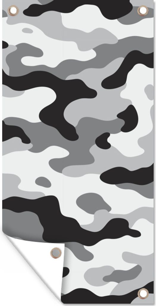 MuchoWow 30x60 cm Outdoor-Poster Gartendeko Sichtschutz Garten Poster für den Garten Schwarz-weißes Camouflage-Muster