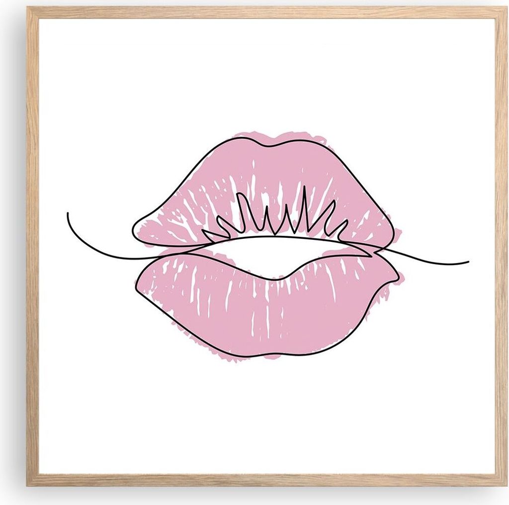 Gerahmtes Poster - Rahmen in heller Eiche - Mund Bild Modern - 60x60 cm - Wand Bild - Wanddeko - Wandbilder - Kunstposter - Wandposter - Bilderrahm...