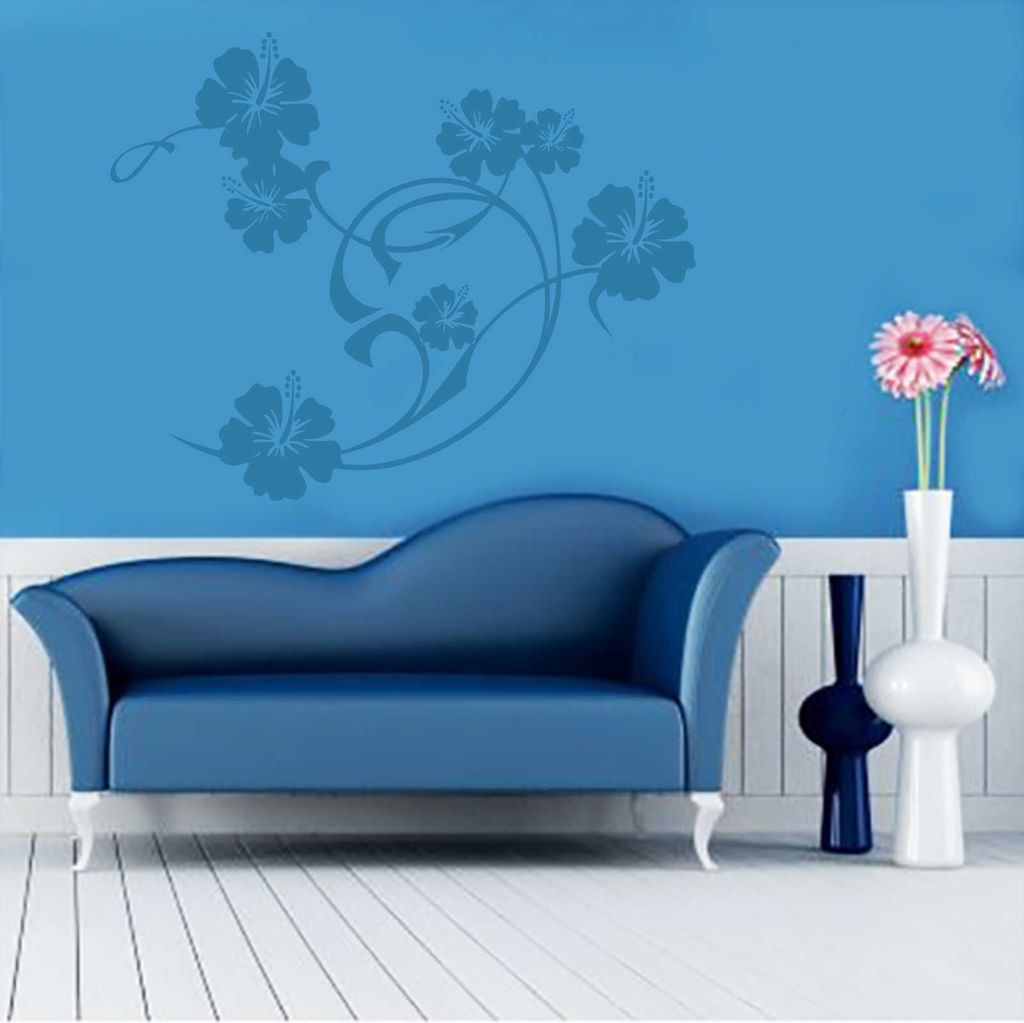 Wandtattoo - Wandaufkleber - Wandtattoo "Hibiskus Swirl" - 45cm x 36cm hellblau - Dekoration Küche Wohnzimmer Wand