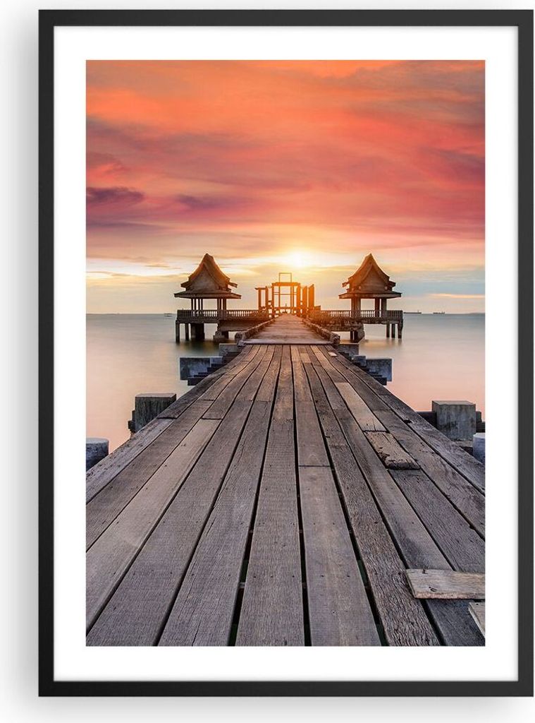 Gerahmtes Poster - Schwarzer Rahmen - Brücke Holz Spaziergang - 50x70 cm - Wand Bild - Wanddeko - Wandbilder - Kunstposter - Wandposter - Bilderra...