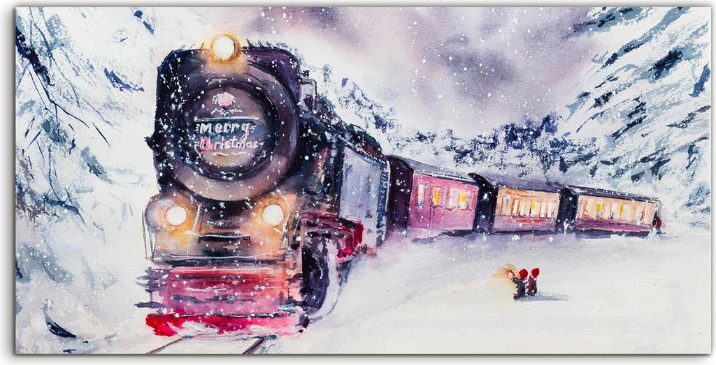 Coloray Acrylbild 140x70 Wandbild Acrylbilder Polare alte Zug verschneite Landschaft