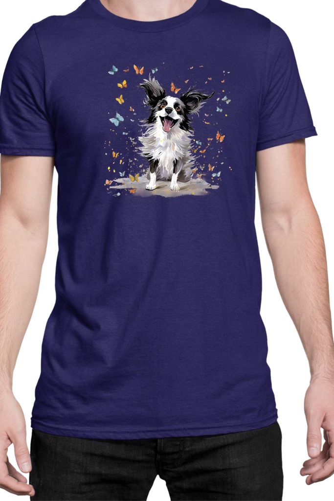 Herren T-Shirt Funny Dogs Breeds Papillon Dog Breed, Man M / Dunkelblau