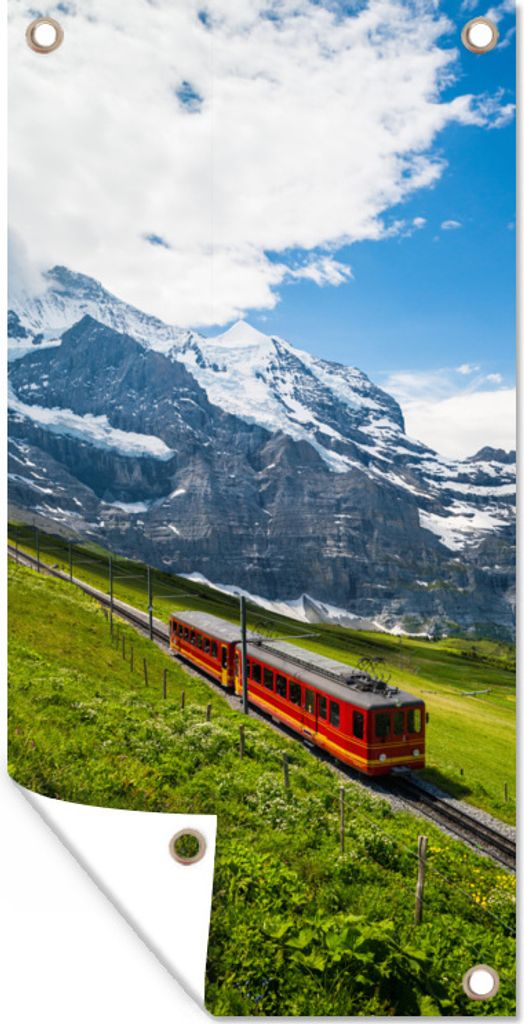 MuchoWow 40x80 cm Outdoor-Poster Gartendeko Sichtschutz Garten Poster für den Garten Alpen - Zug - Rot