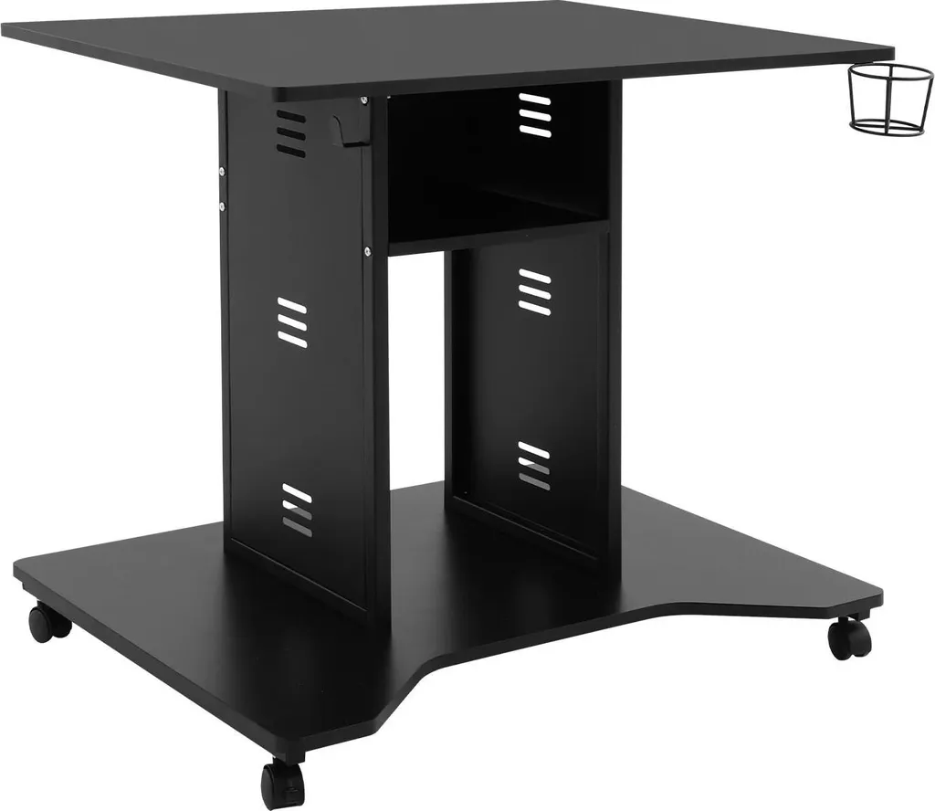 Poste de travail compact noir sur roulettes avec structure métal et U - 11
