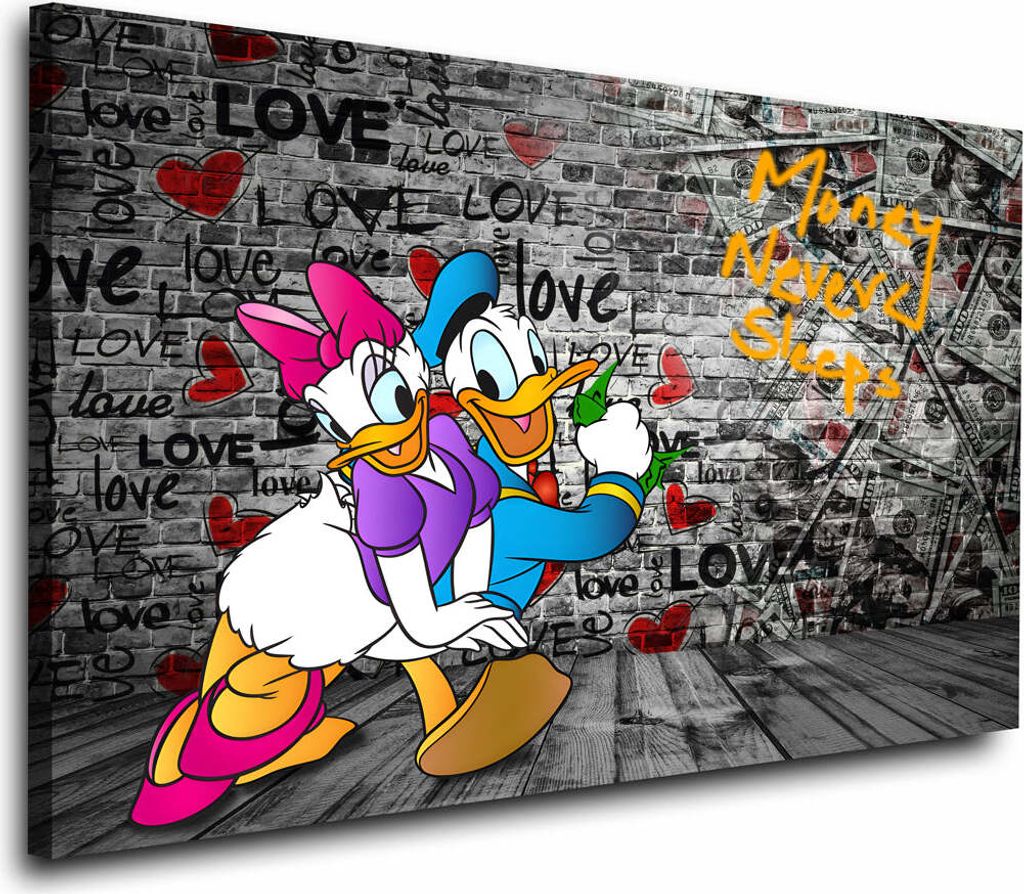 Donald & Daisy Pop Art Wandbild Leinwandbild Deko Kunst XL: 120x80x4cm