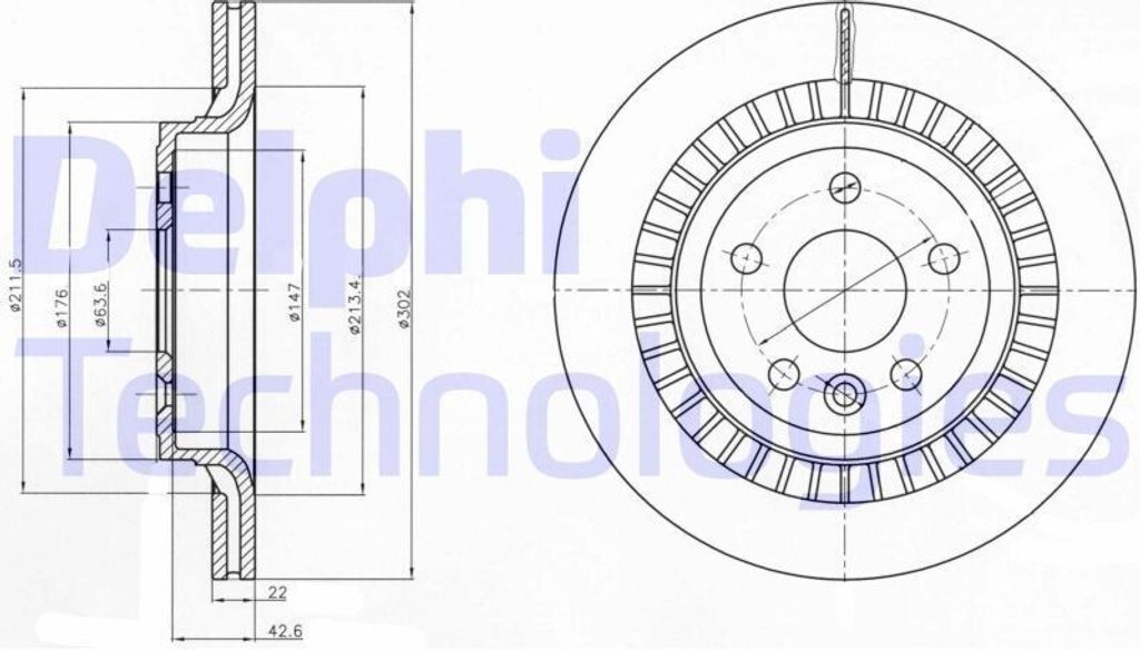 2x DELPHI Bremsscheibe BG4270 für VOLVO XC60 (156) 50 9mm 302mm