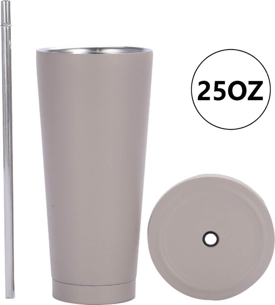 25oz Edelstahl Becher mit Strohhalm und Deckel, Vakuum Isolierte Thermobecher, Travel Mug, Isolierbecher für Eiskaltes oder Warmes Trinken, kaffee...