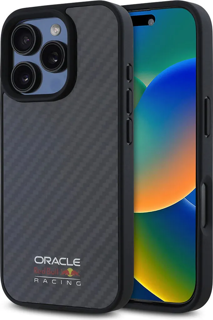 Red Bull Custodia iPhone 16 Pro Max Fibra di Carbonio Logo Nero