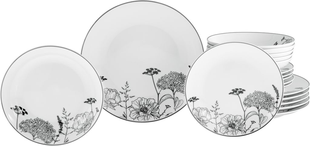 CreaTable, 22673, Luna Black Flower, Tellerset 18-tlg, Produktbild 