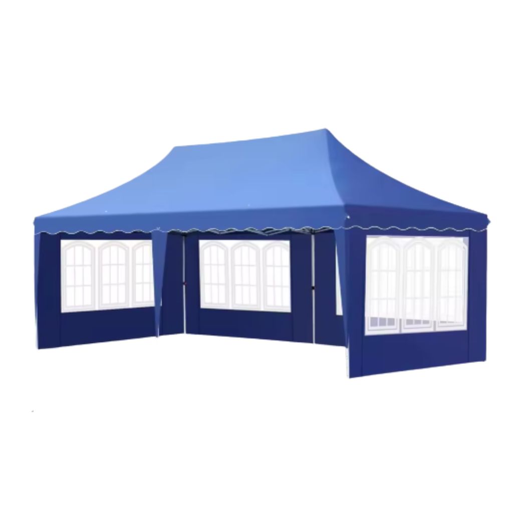 /Luxus Partyzelt – Faltbar – Mit Seitenwänden – Blau – 300x600cm – Easy-Up – Pavillon – Wasserdicht wetterfest – Höhenverstellbar