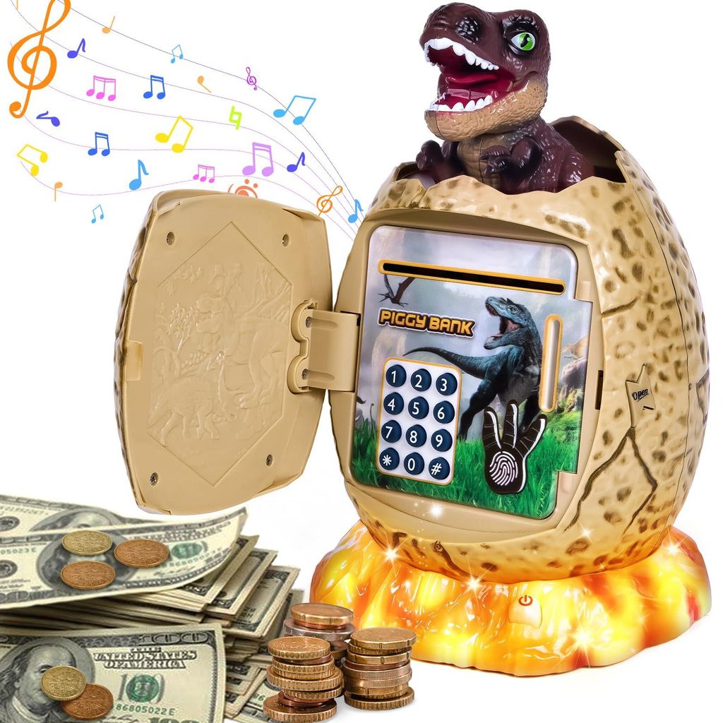 Sparschwein in Form eines Dinosaurier-Eis mit Code, elektrisches Sparschwein, Sparschwein mit Geldautomat-Funktion, Geschenk zum Geburtstag, zu Wei...