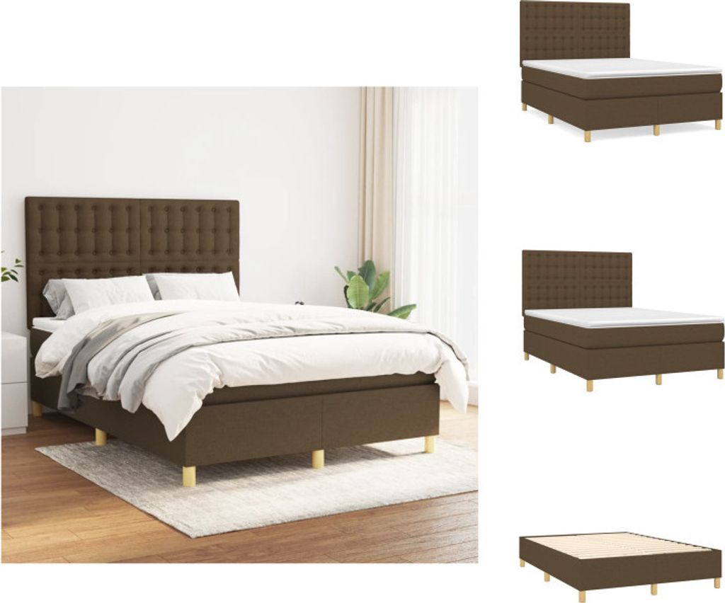 vidaXL Boxspringbett mit Matratze Dunkelbraun 140x200 cm Stoff - Betten & Bettgestelle