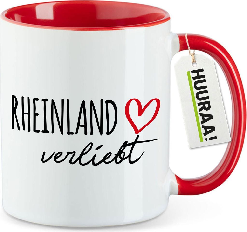 Huuraa Kaffeetasse Rheinland verliebt 330ml Rot Keramik Kaffeebecher Geschenkidee
