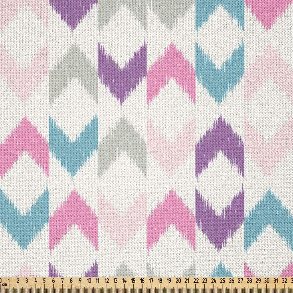 ABAKUHAUS Geometrisch Satin Stoff als Meterware, Oriental Chevron und Ikat Motiv mit östlichen Einflüsse Boho Kunstdruck, 5 M (148 x 500 cm), Vio...
