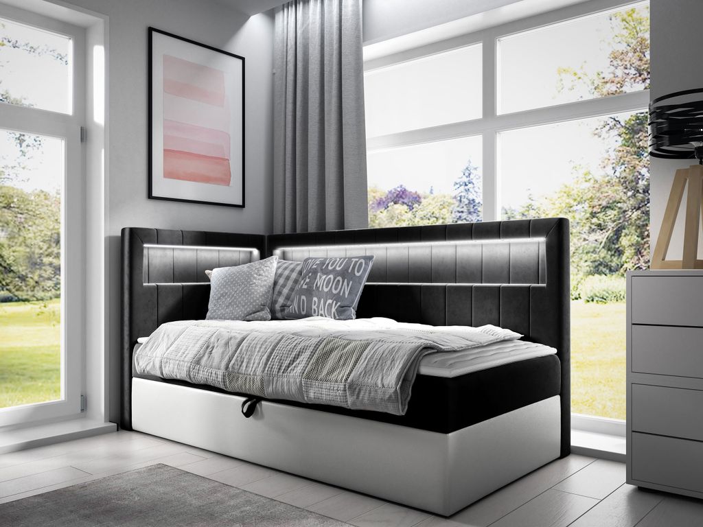 MIRJAN24 Boxspringbett Gold Junior 3 100x200, Einzelbett mit Bonellfederkern, Härtegrad - H3 (Farbe: Soft 017 + Fresh 17, Seite zum Öffnen des Be...