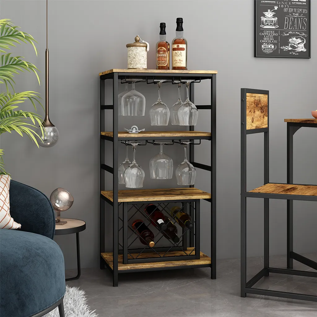 Étagère à vin Vicco Vela décor Chêne avec support verres suspendus 100cm