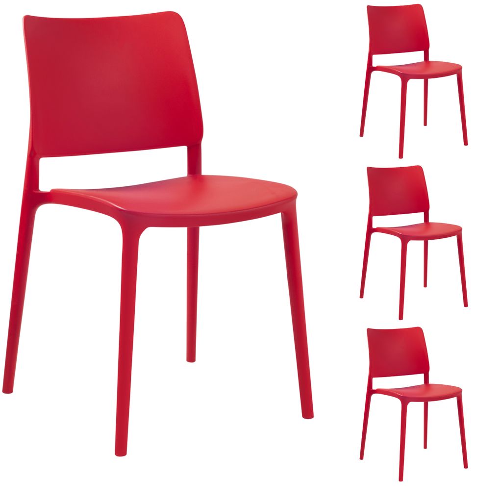 PAPATYA Designstuhl: 200 kg Stapelstuhl Bistrostuhl Gartenstuhl JOY-S Kunststoff (Rot) 4er SET