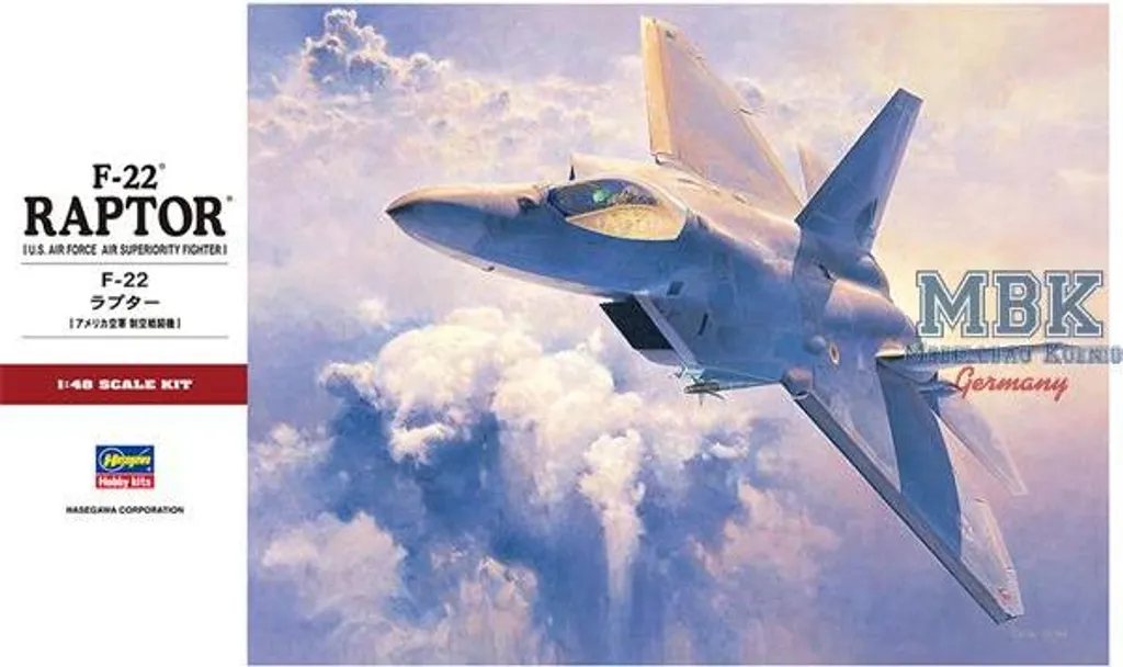 Maquette Avion de Chasse F-22 Raptor Hasegawa 1:48 Kit à Monter PT45