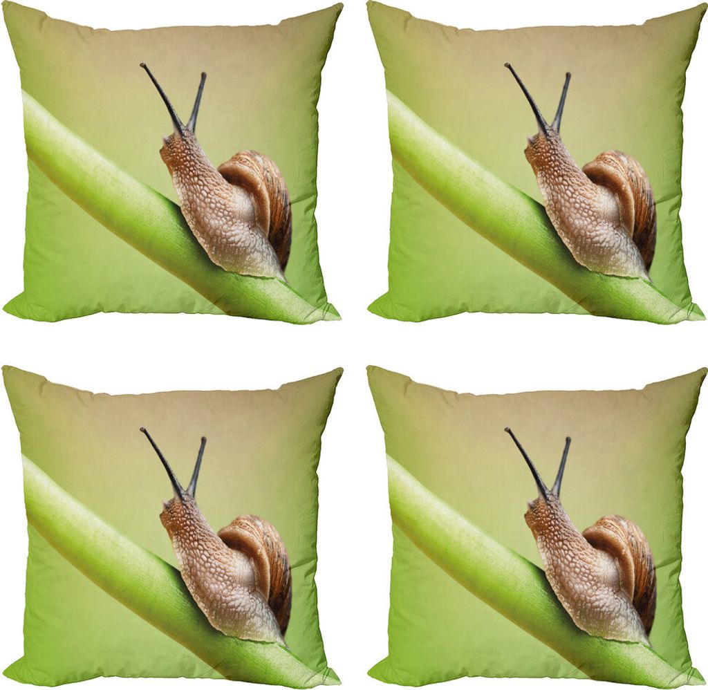 ABAKUHAUS Schnecke Kissenbezug Set (4 Stück), Garten-Tier auf Glasfuß Pflanze, Moderner Doppelseitiger Digitaldruck, 50 cm x 50 cm, Lime Green Pa...