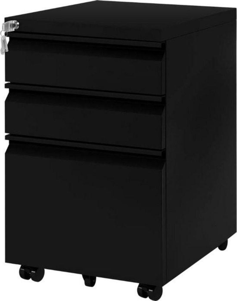 Aktenschrank auf Rollen - kompakt & praktisch - stabiler Lagerschrank - ideal für Büro & Wohnzimmer - schwarz - 39x48x62 cm