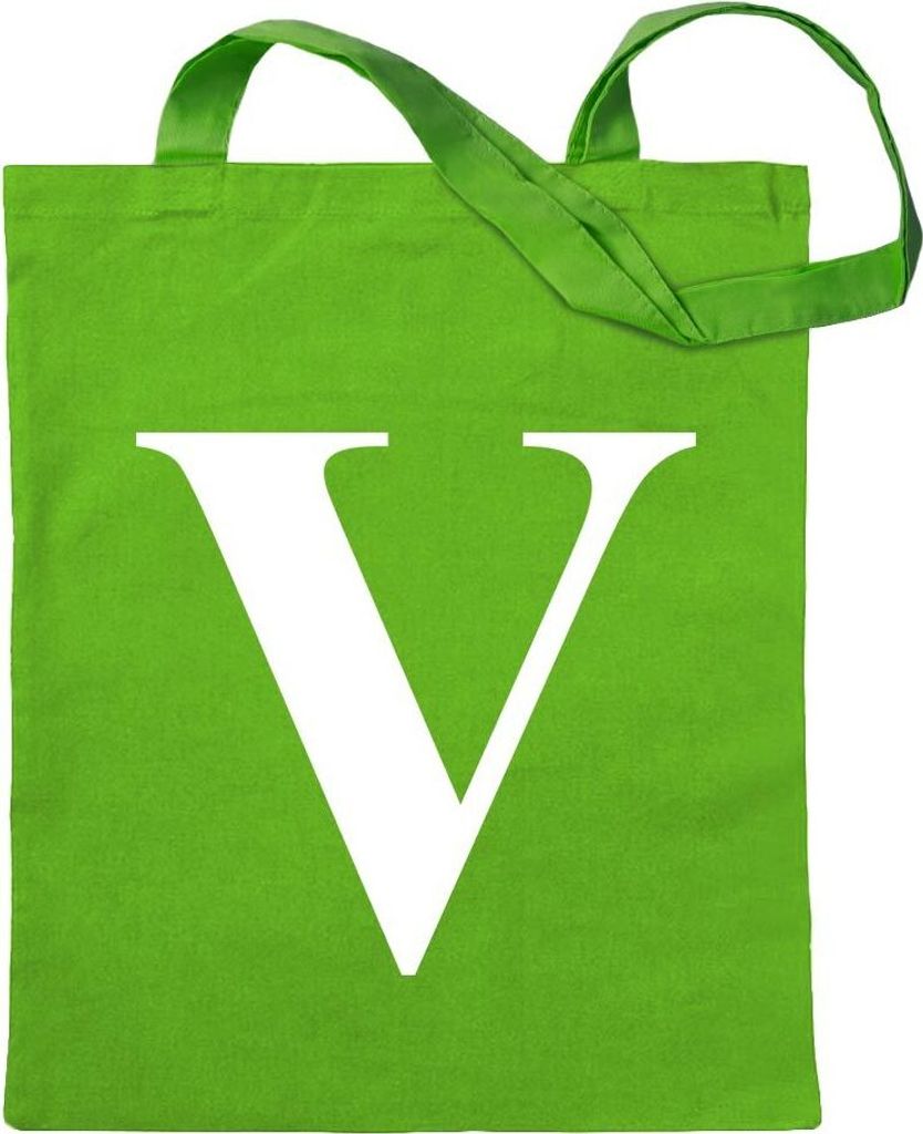 Kiwistar - Baumwolltasche - hellgrün - Buchstabe V - Alphabet - Tragetasche Stoffbeutel Umhängetasche Langer Henkel