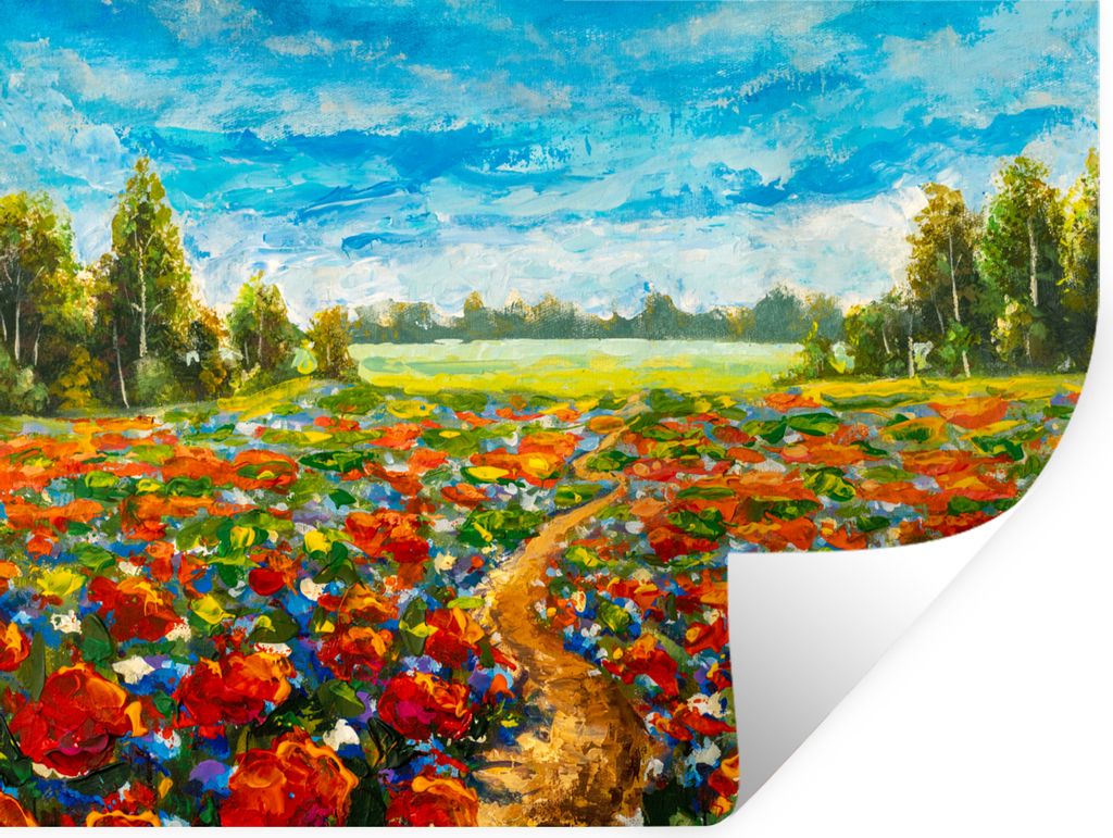 MuchoWow Wandtattoo Wandsticker Wandaufkleber Malerei - Ölfarbe - Blumen - Natur 40x30 cm Selbstklebend und Repositionierbar - Faltenfrei