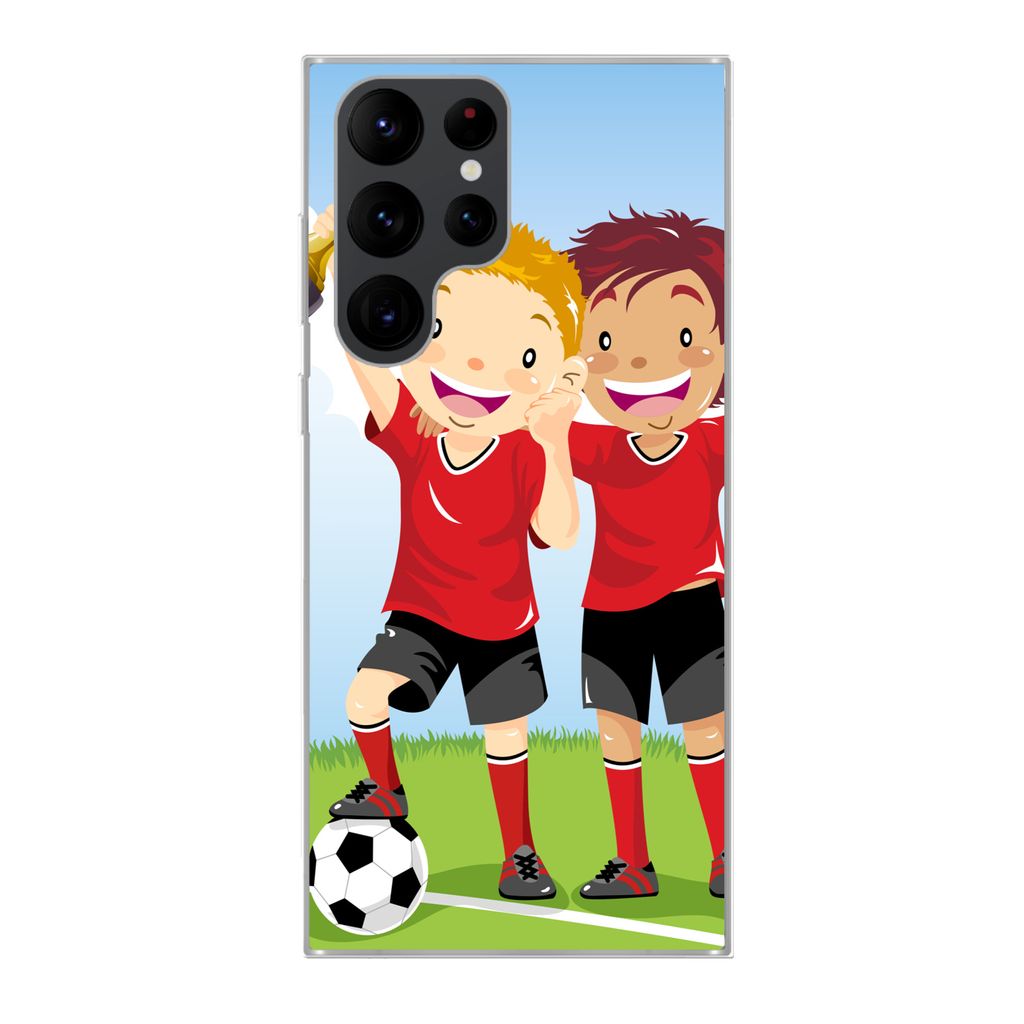 MuchoWow Handyhülle Schutzhülle Hülle für Samsung Galaxy S22 Ultra Eine Illustration von zwei Fußballspielern, die einen Preis gewonnen habe...