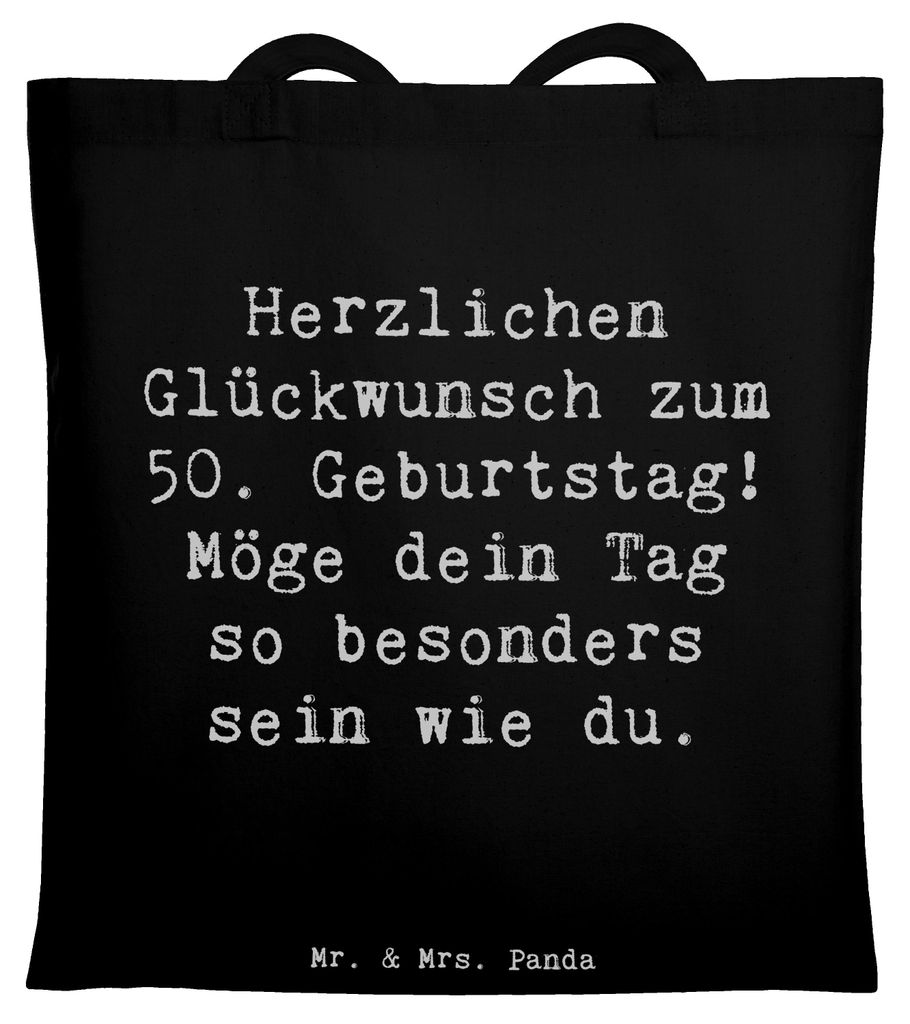 Mr. & Mrs. Panda Jutebeutel Spruch 50. Geburtstag Freude - Schwarz - Geschenk, Tote Bag, Happy Birthday, 50 Jahre, Laptoptasche, Feier, Liebe und W...