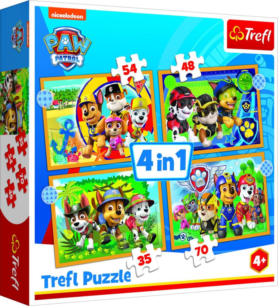 Puzzle 4in1 Vacanze Paw Patrol Trefl 34395 Immagine del prodotto 