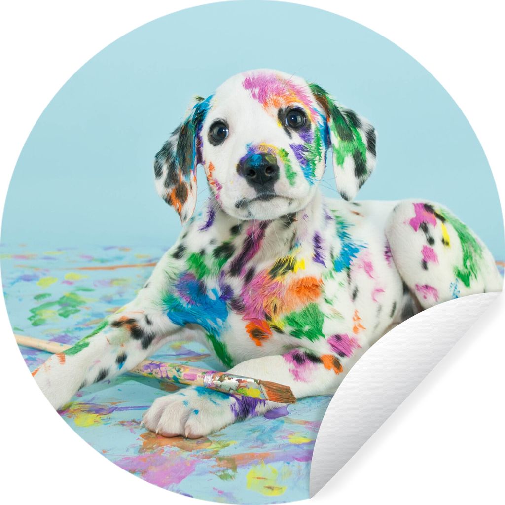 MuchoWow Runde Wandtattoo - Wandsticker Tapete Aufkleber Hund - Farbe - Blau Ø 80 cm Selbstklebend und Repositionierbar - Wandaufkleber - Kreis ...